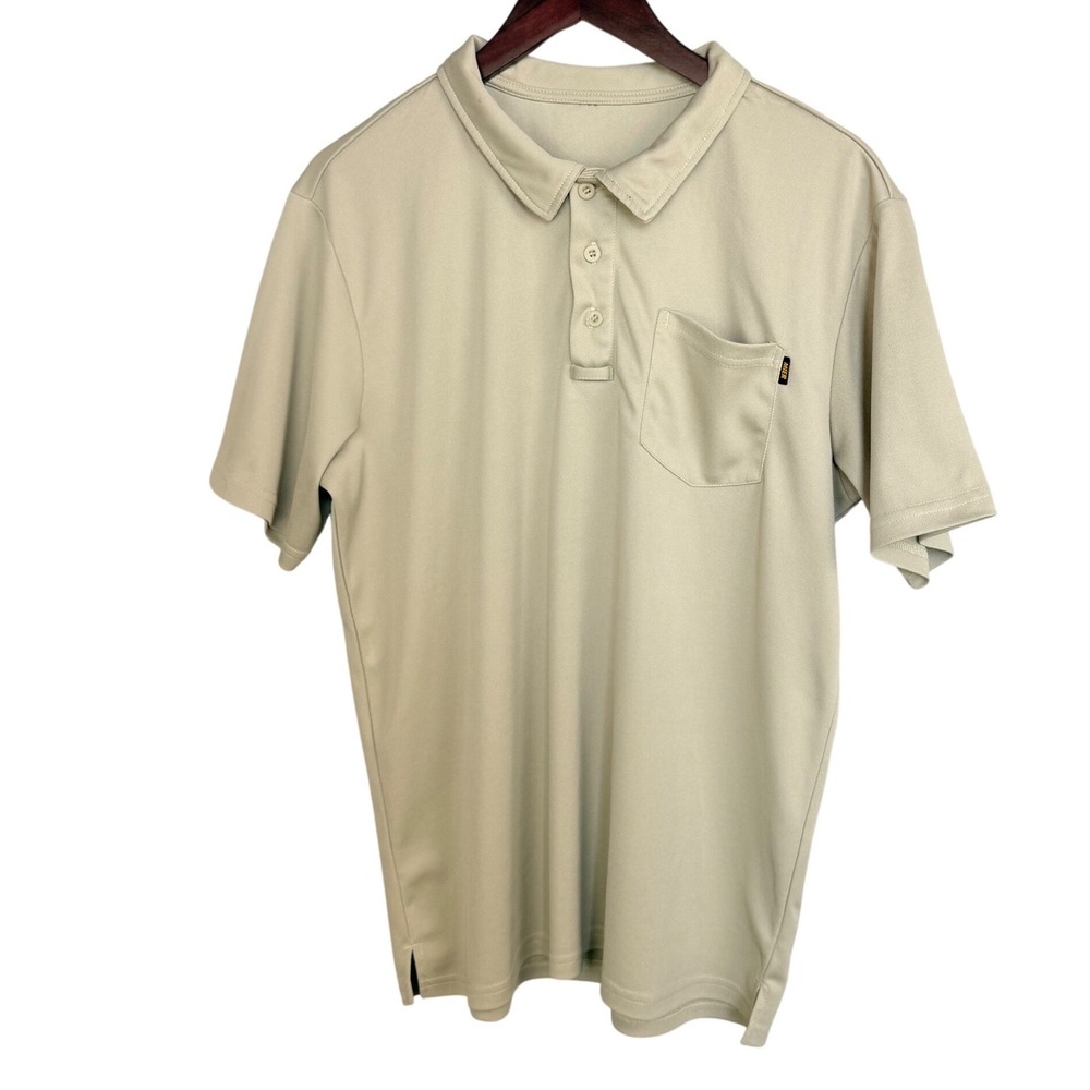 MIER Mens Polo Shirt Tan Beige Short Sleeve Chest Pocket Performance Top Size L